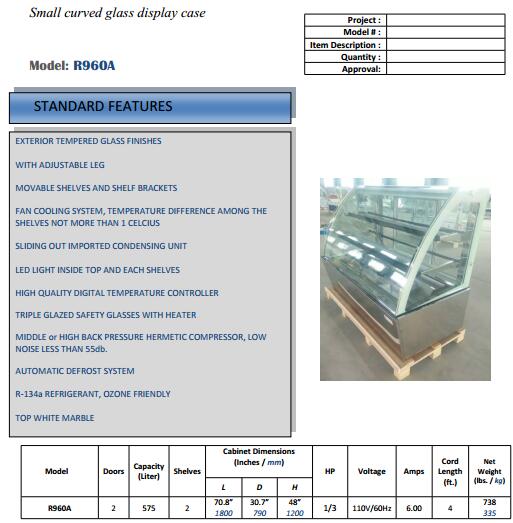 Professional refrgierated cake display glass bakery display cabinet with CE/ETL for bakery shop