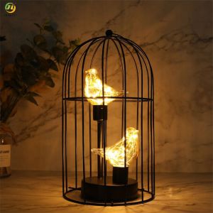 5 Watt Metal Bedside Table Lamp With Bird Bulb Hanging