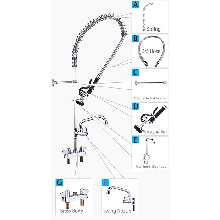 Flexible Pre Rinse Sink Mixer Deck Mount Commercial Sink Sprayer