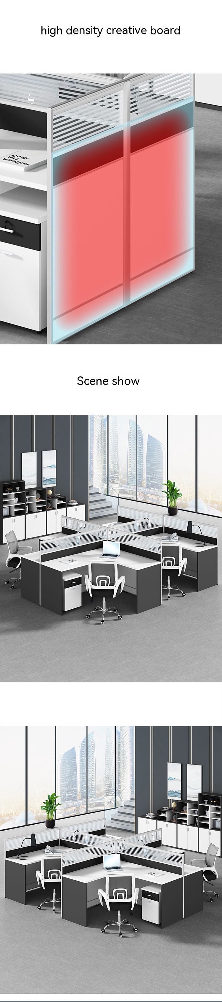 Modernity in Office Furniture Four Staff Desk and Chair Combination for Simple Workplace