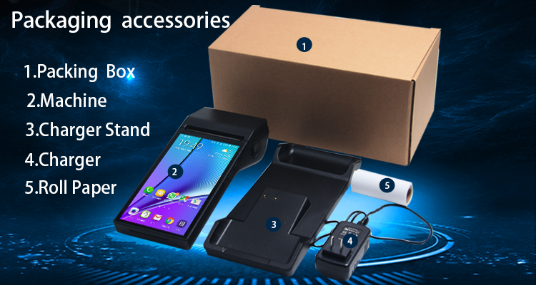1GB RAM Handheld POS Terminal with 10 Point Capacitive Touch Screen and Printer