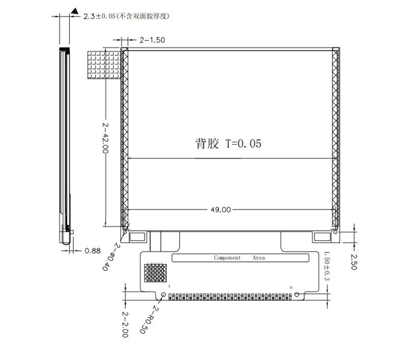 320x240 Medical LCD Touch Screen 2.3 Inch ILI9342C MCU 8bits Interface 36 Pins