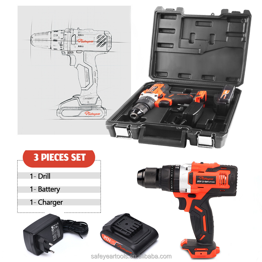 20V 1/2" Brushless Drill Driver Kit Cordless Handheld Power Drills 2000MAH