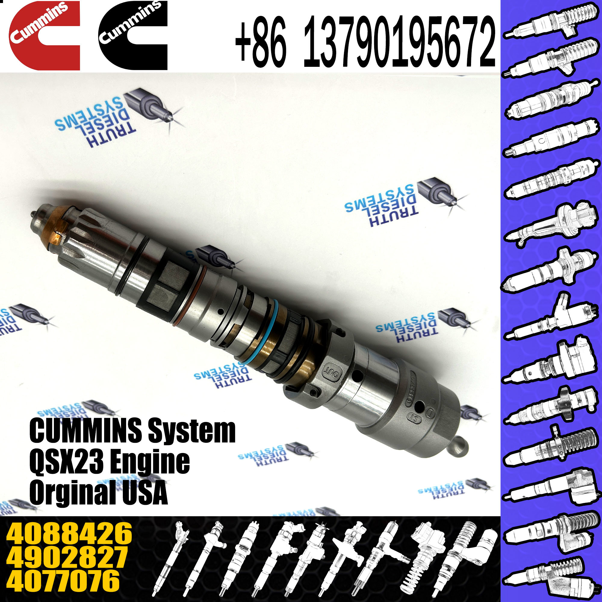 Truck tractor excavator diesel engine spare part QSK23 QSK60 QSK19 fuel injector 4902827 4077076 4062090 4088426