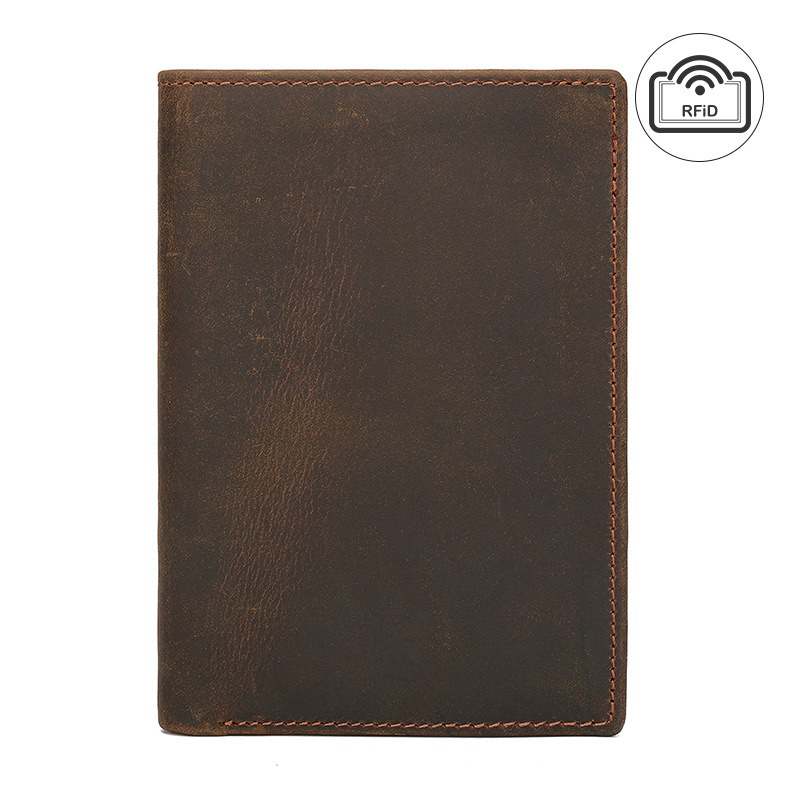 Open Closure RFID Blocking Genuine Leather Passport Wallet for Travel Credit Cards