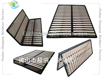 Convenient Folding Metal Bed Frame With Wooden Slats Single / Double Size