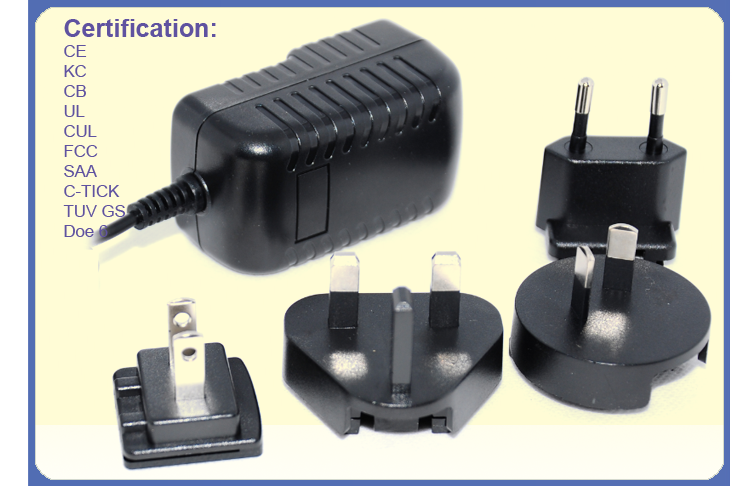 Wall Mount Interchangeable Plug Power Adapter Long Using Life TUV Certified