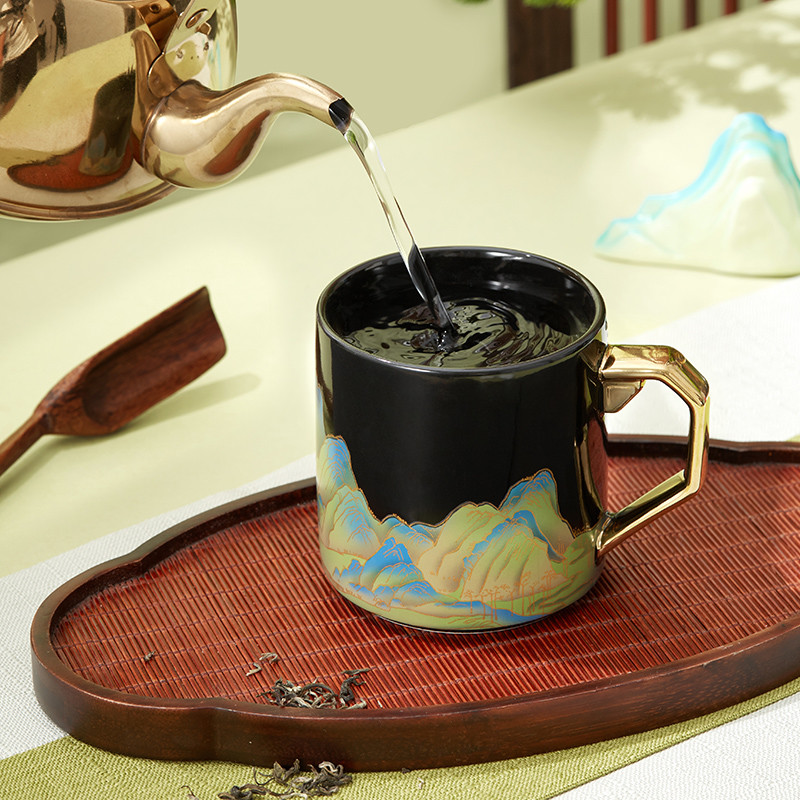 Exquisite Hand Painted Color Changing Glaze Ceramic Coffee Mug With 400ml Capacity For Gift Decoration