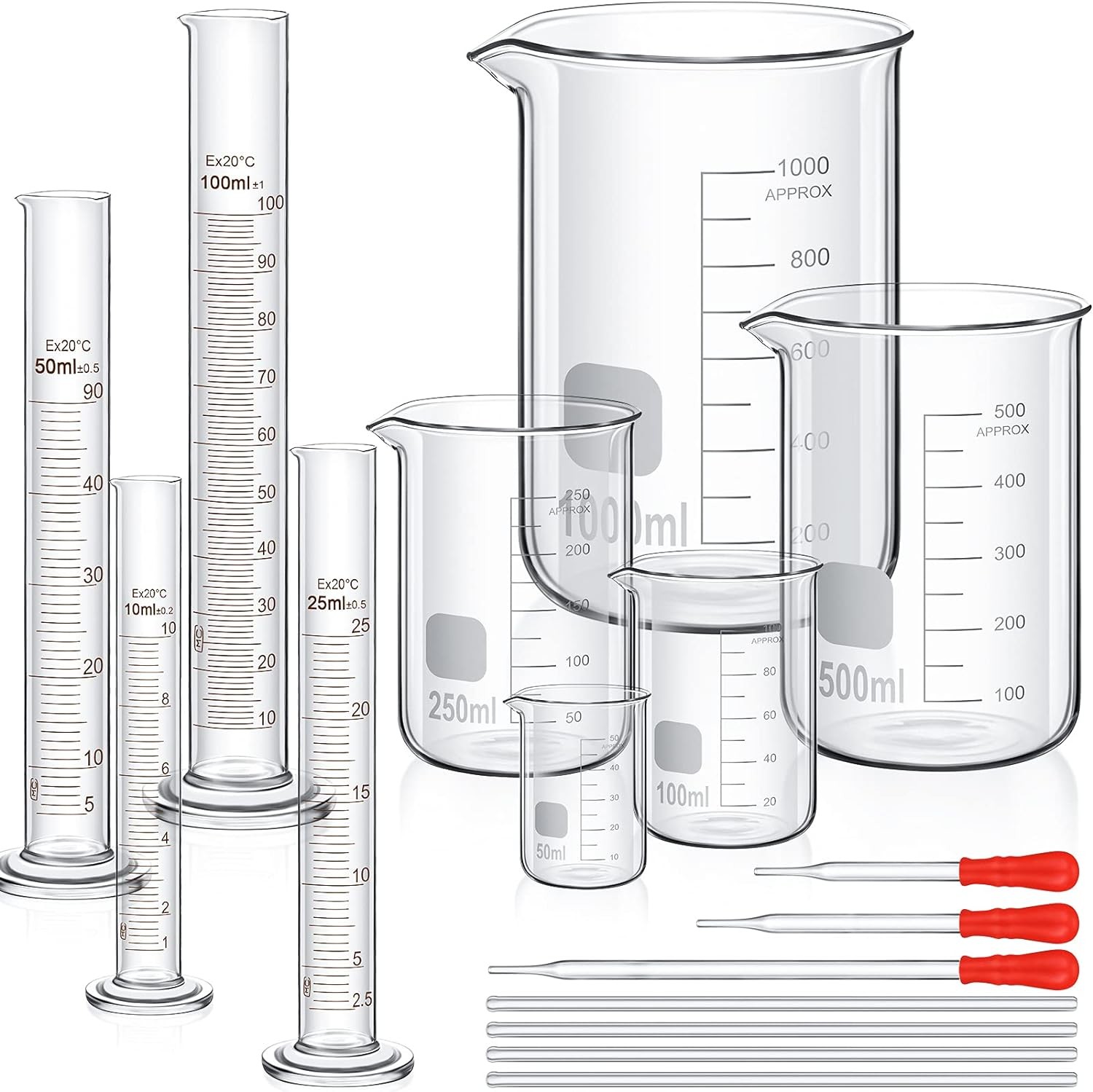 Glass Or Plastic Graduated Cylinder Beaker Set, Thick Lab Cylinders (10 Ml, 25 Ml, 50 Ml, 100 Ml), Beaker