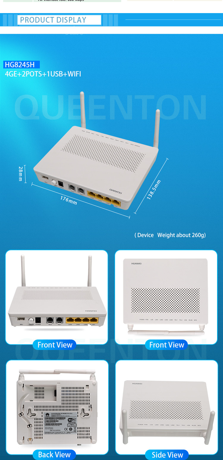 Huawei Hg8245 ONU Modem Fiber Optic 4ge 2 Pots Phone Ports Ftth Gpon Onu