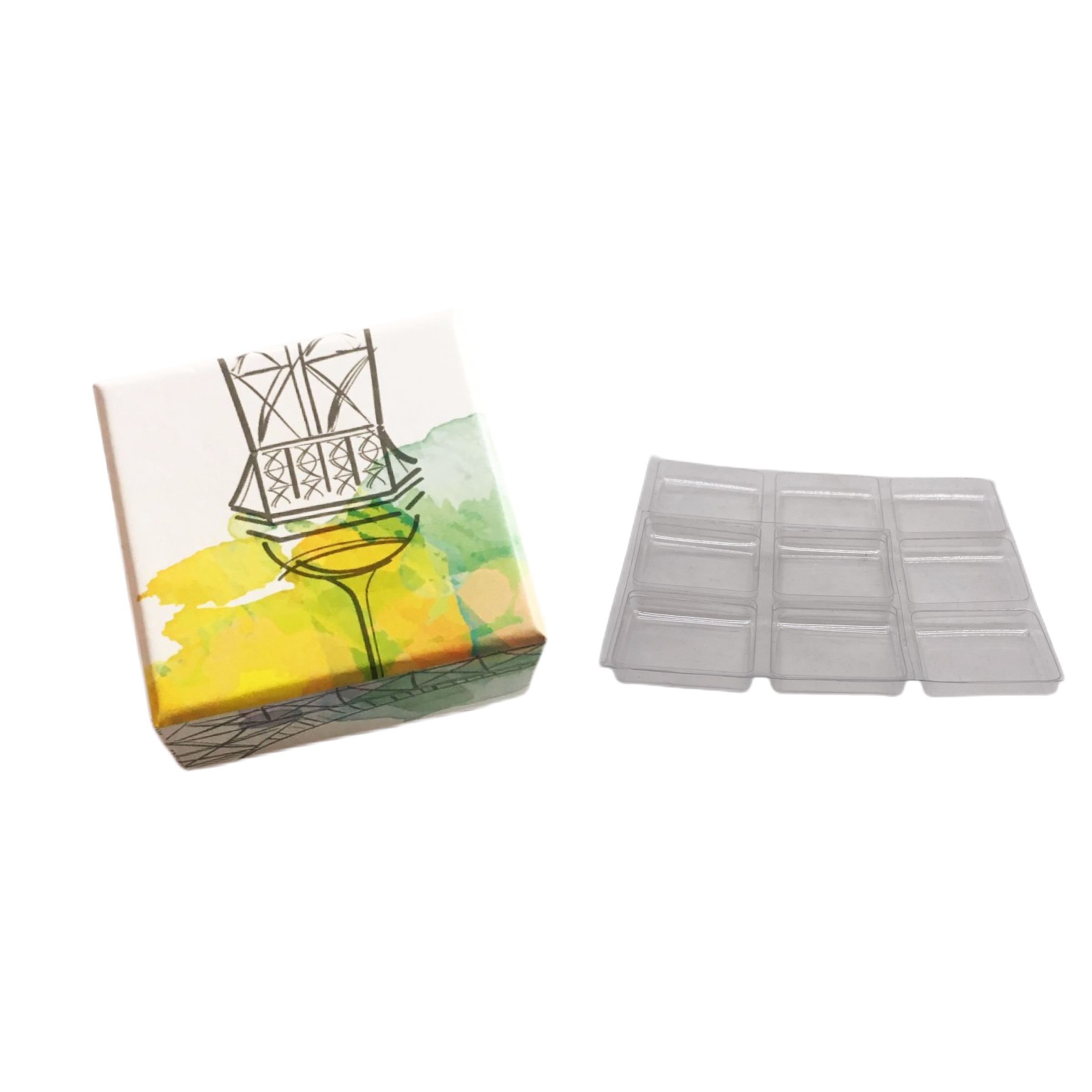 9 pcs Printing Kraft Paper Box Chocolate Gift Packaging Box with Plastic Clear Inner