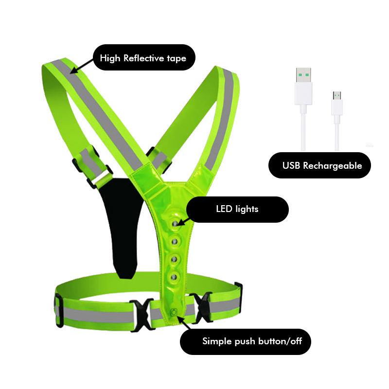 High Visibility Reflective LED Running Riding LED Warning Vest for Road Safety Green