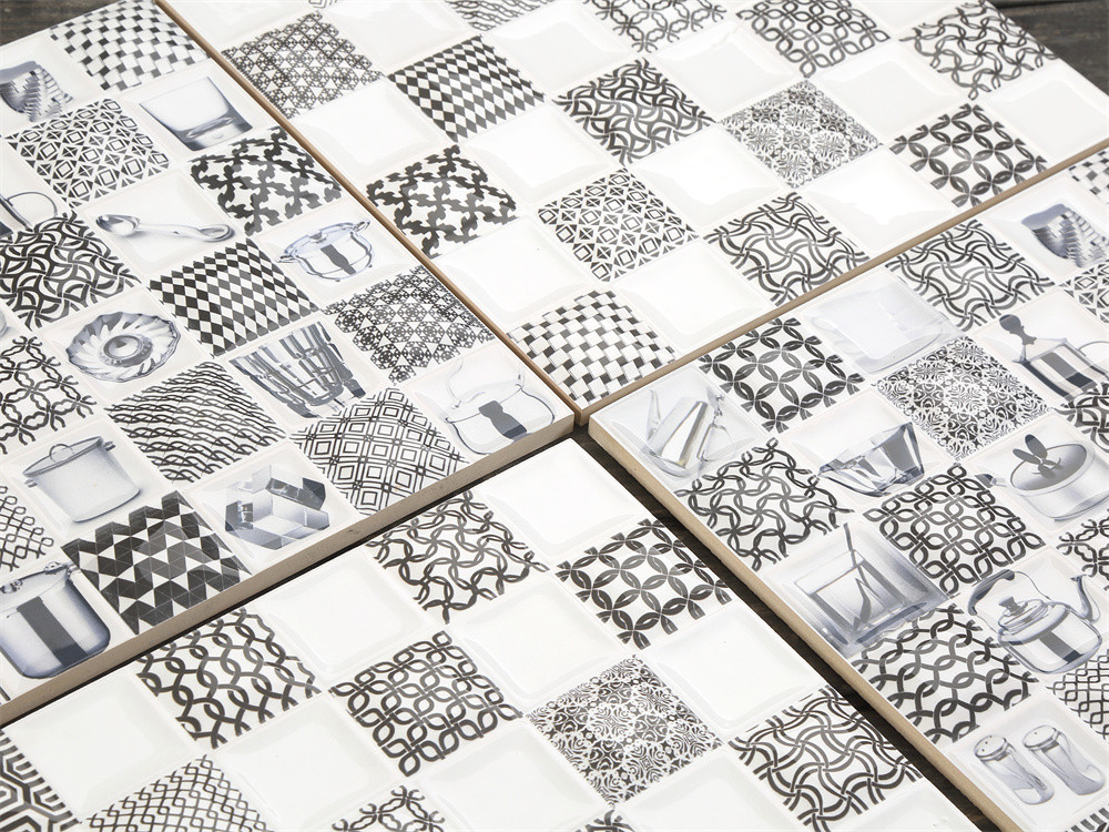 300x300mm Scratch-Resistant encaustic Ceramic Rustic Tile For Living Room And Durable Wall Tiles For Bedroom White And Black