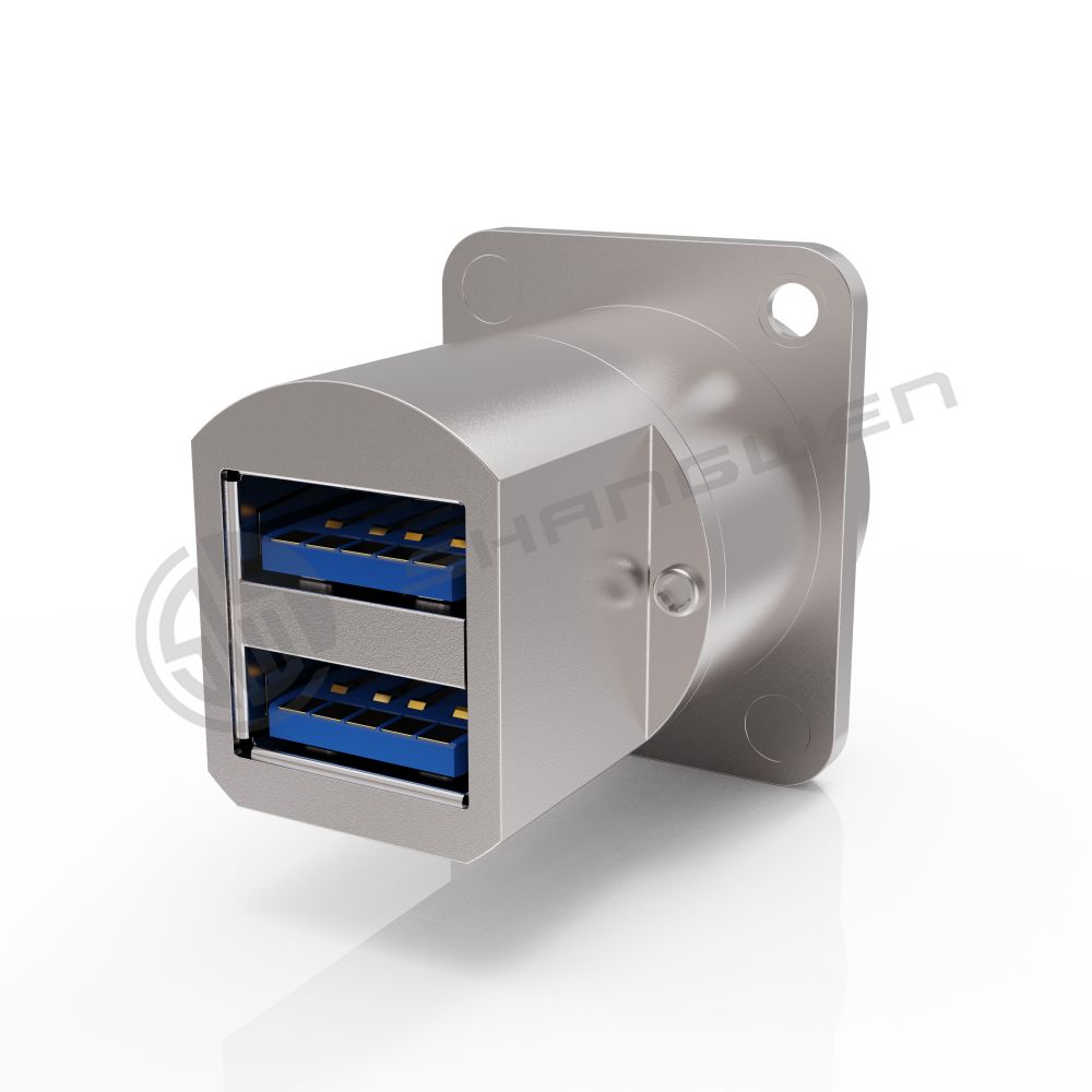 Double Port Panel Mount Connector Waterproof 9 Pin Shielded USB Connector