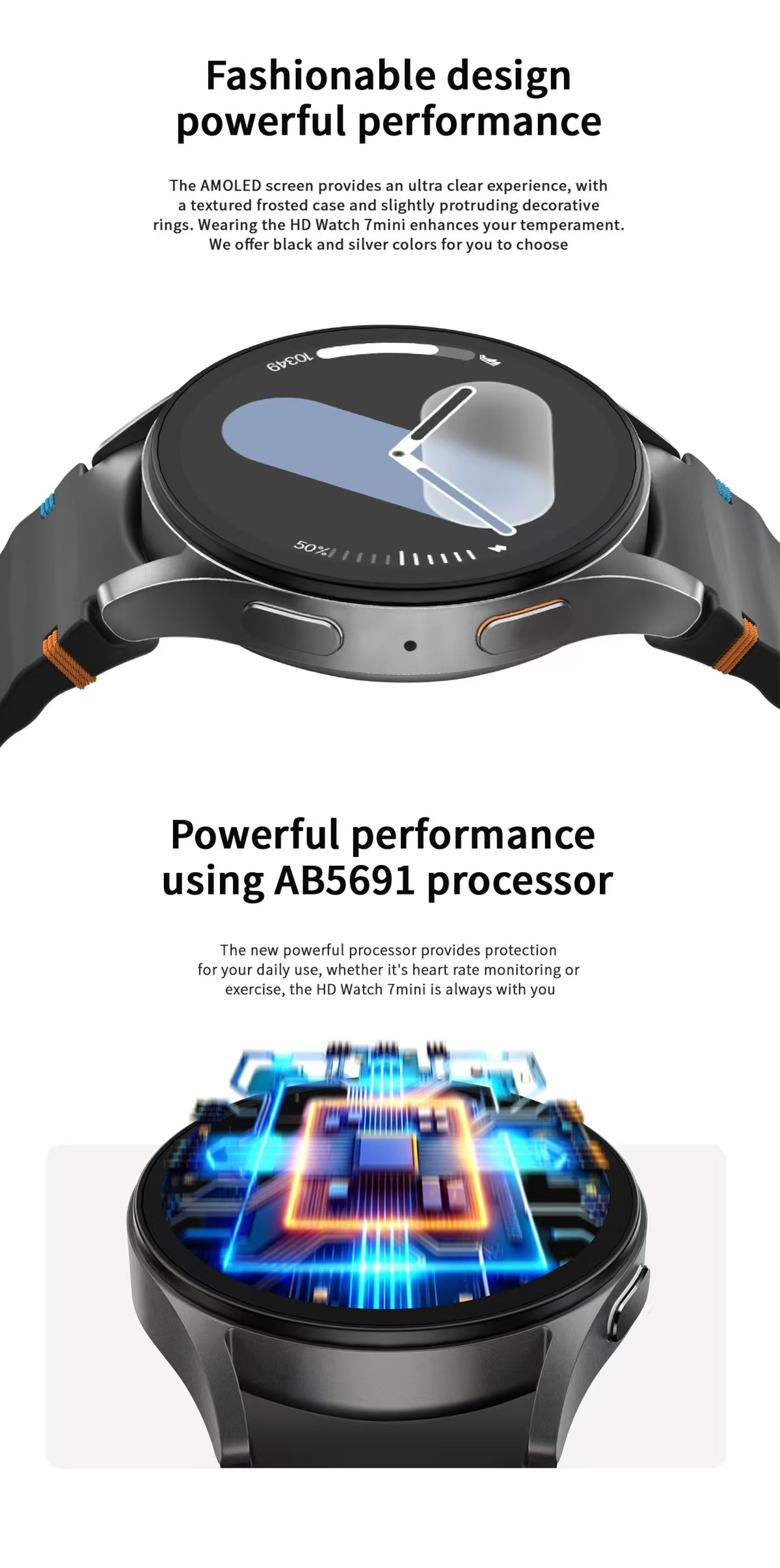 HD Watch 7 Mini Men Smart Watch With 1.3 Inch AMOLED 128Mb Flash App FitCloudPro