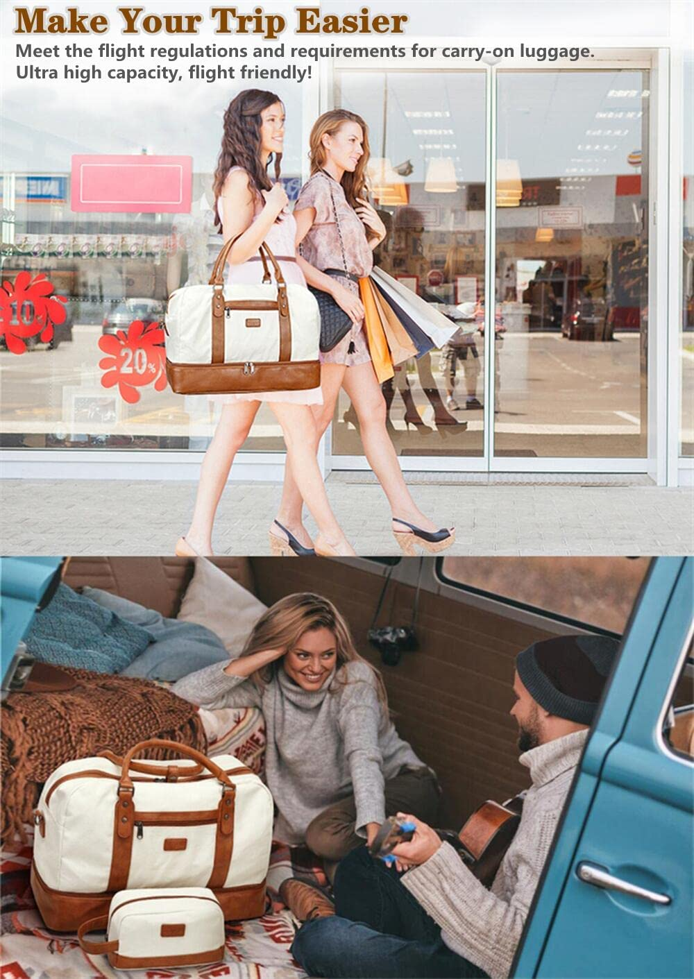 Stylish Duffel Travel Bags With Laptop Compartment Toiletry 19 Inch 19.7x9.8x14.6"