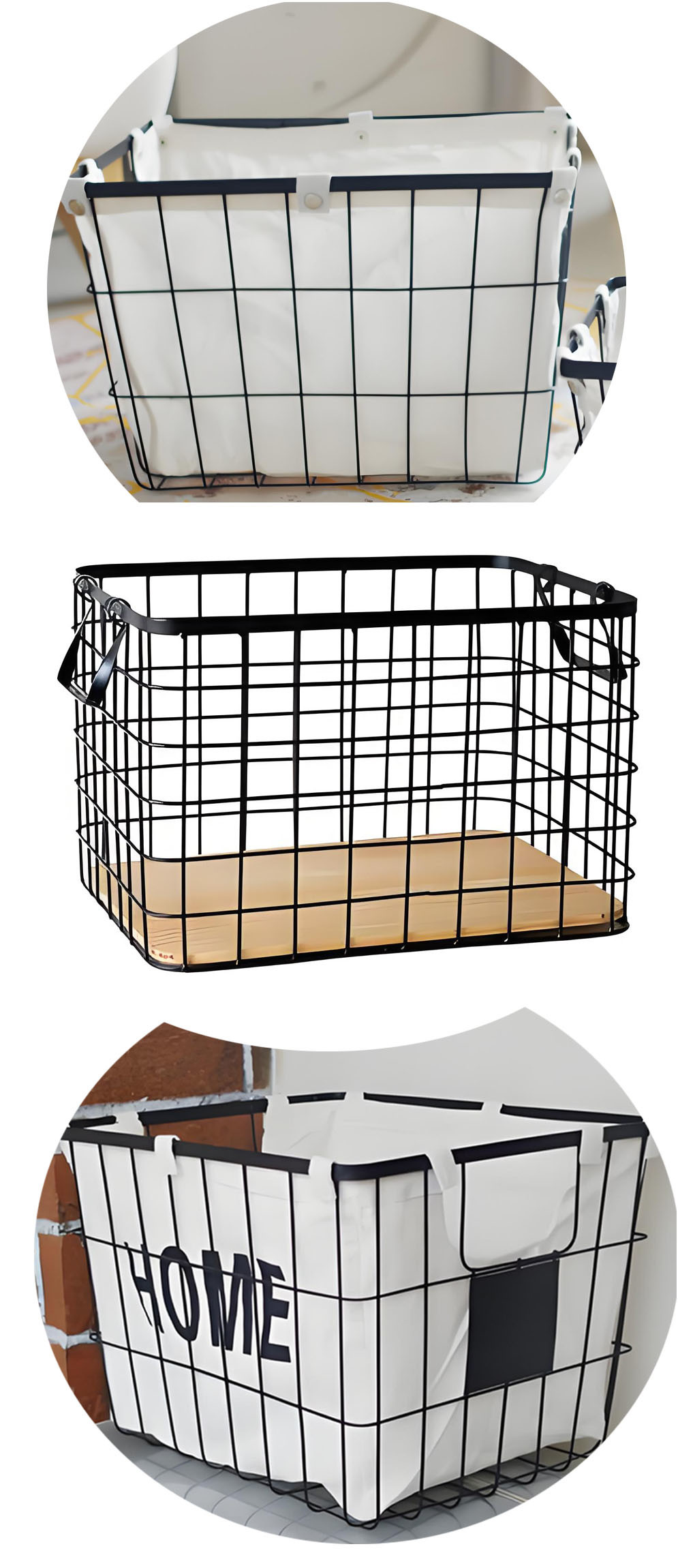 Black Storage Metal Wire Mesh Basket For Fruit Vegetables With Handle