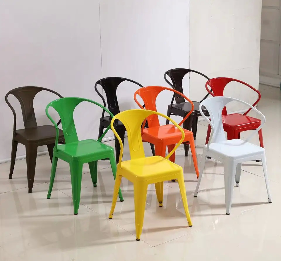 Indoor colorful red metal chair cheap stackable Modern Balcony Chair yellow blue Modern Garden Chairs---YS210621