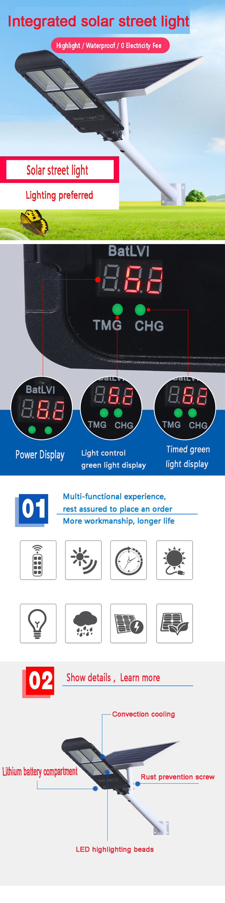 Split Type Led Street Light 100W 150W 300W Remote Led Solar Street Light
