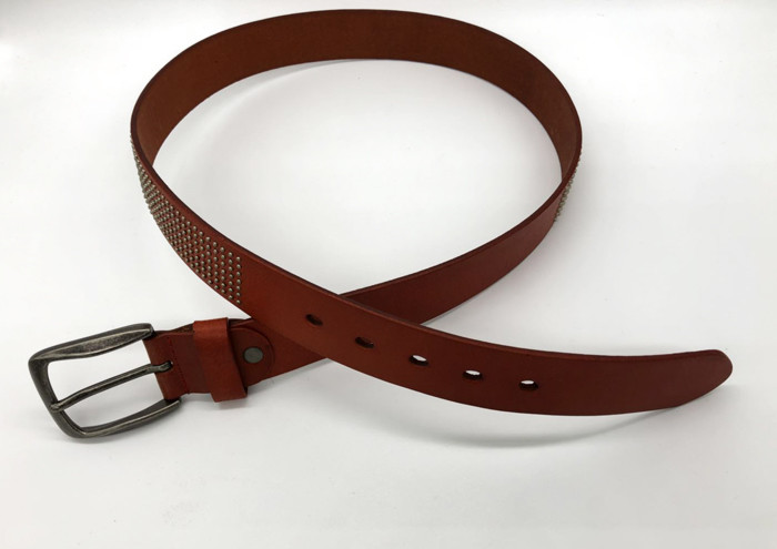 Fashional Real Leather Studded Belt , Brown / Orange Metal Studded Belt