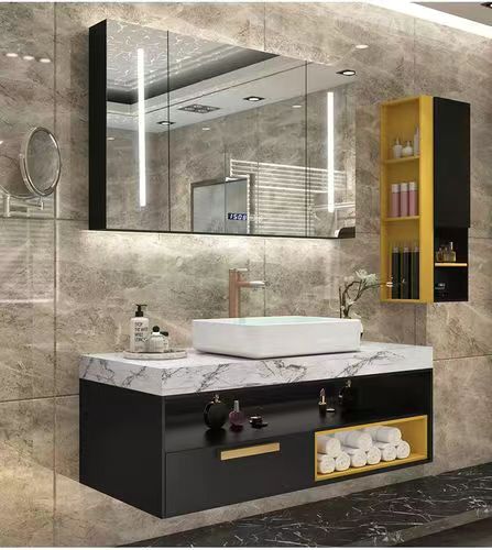 Slim Bathroom Storage Floor Cabinet with Handle-Free Design and Countertop Included