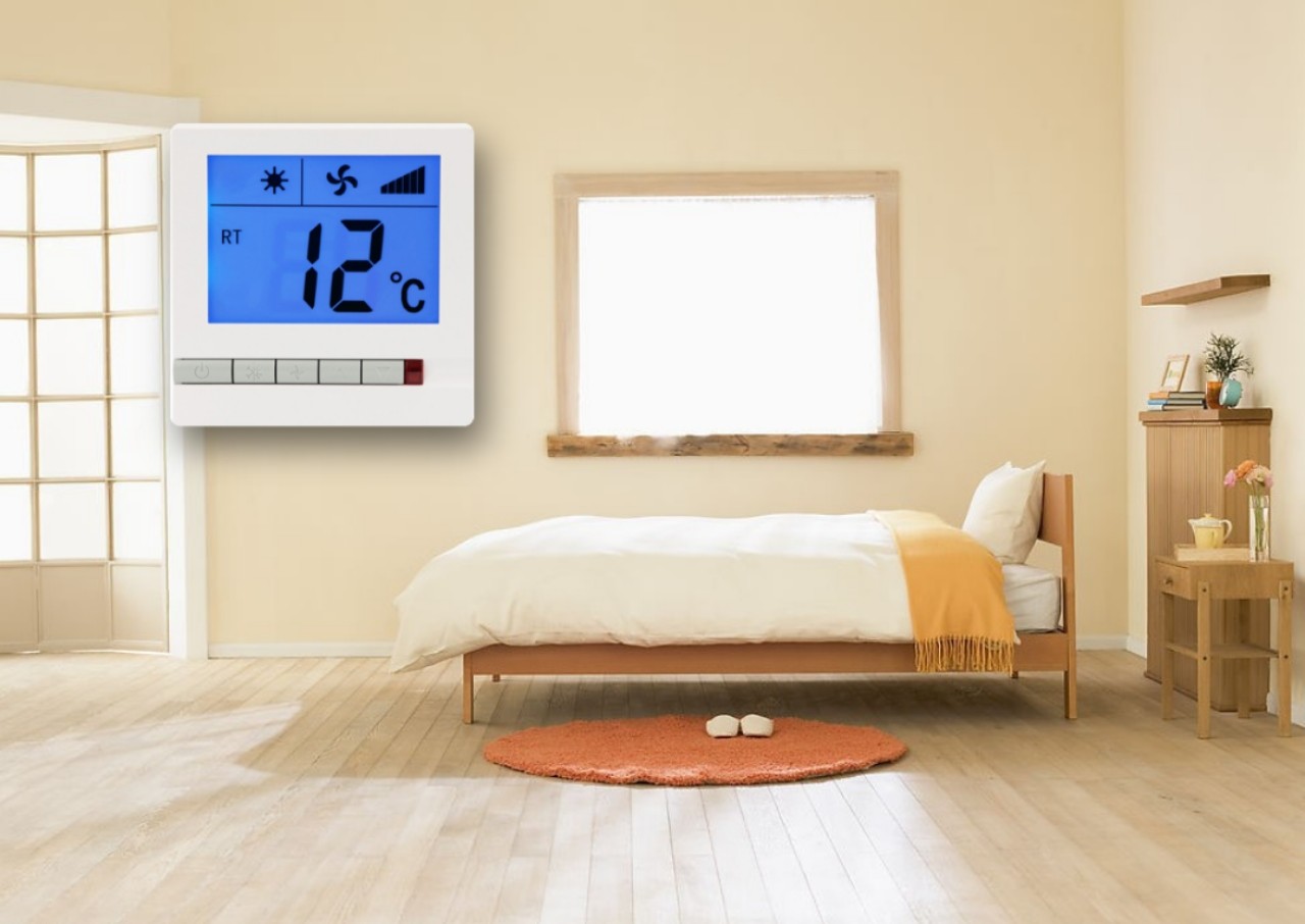 230V 3 Speed Digital Electric Room Thermostat For Fan Coil Units White Color