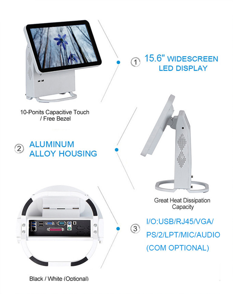 15.6 Inch Capacitive Touch Screen Point Of Sale Terminal 300cd / M2 Brightness