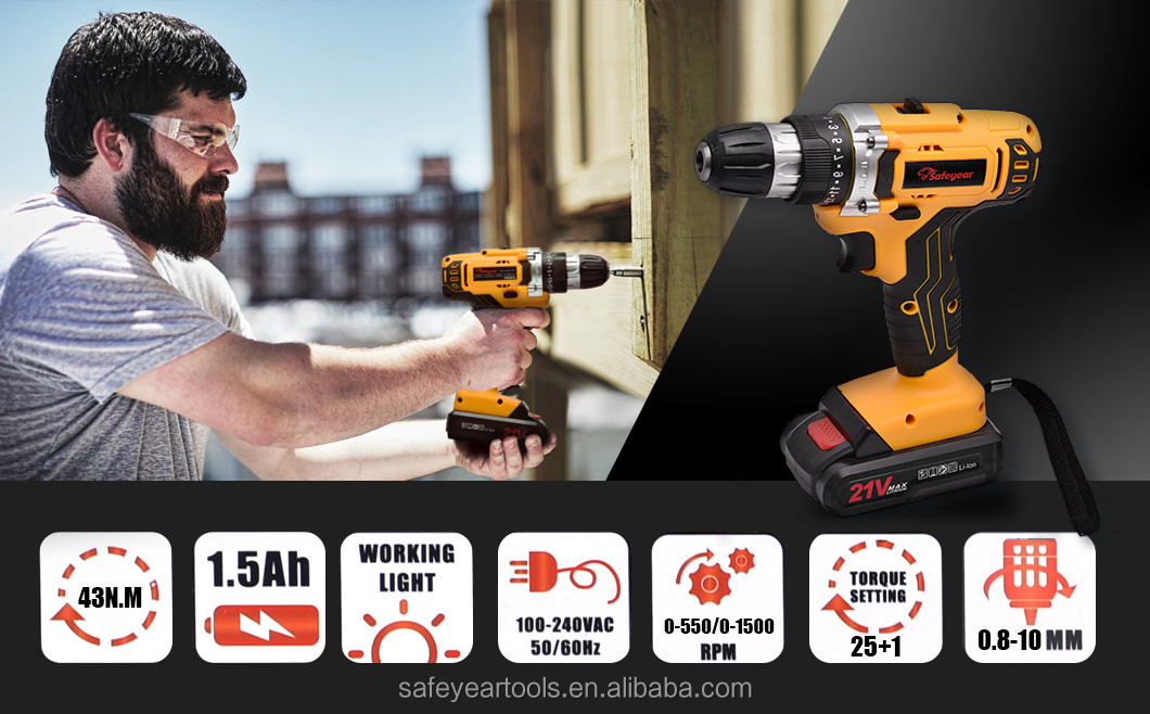 21Volt Cordless Power Tools Combo Kits 41PCS Lithium Ion Battery Operated Drill Machine