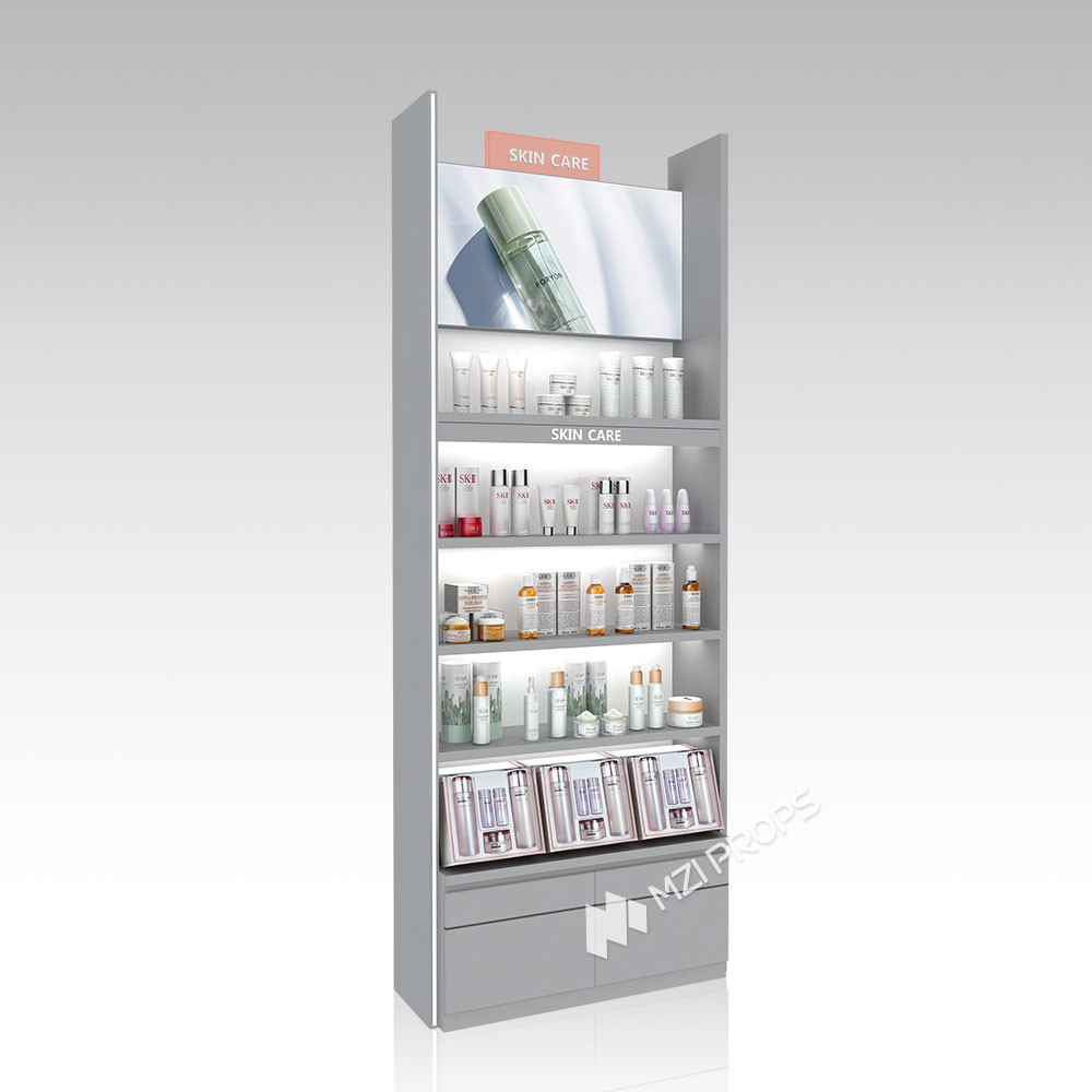 YHeS-P1 Recessed Structure Skincare Display Cabinet with Milk White LED Tubes