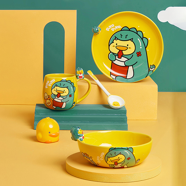 Large capacity mug cute Dinosaur Duck ceramic milk coffee oatmeal breakfast drinking mug for home office