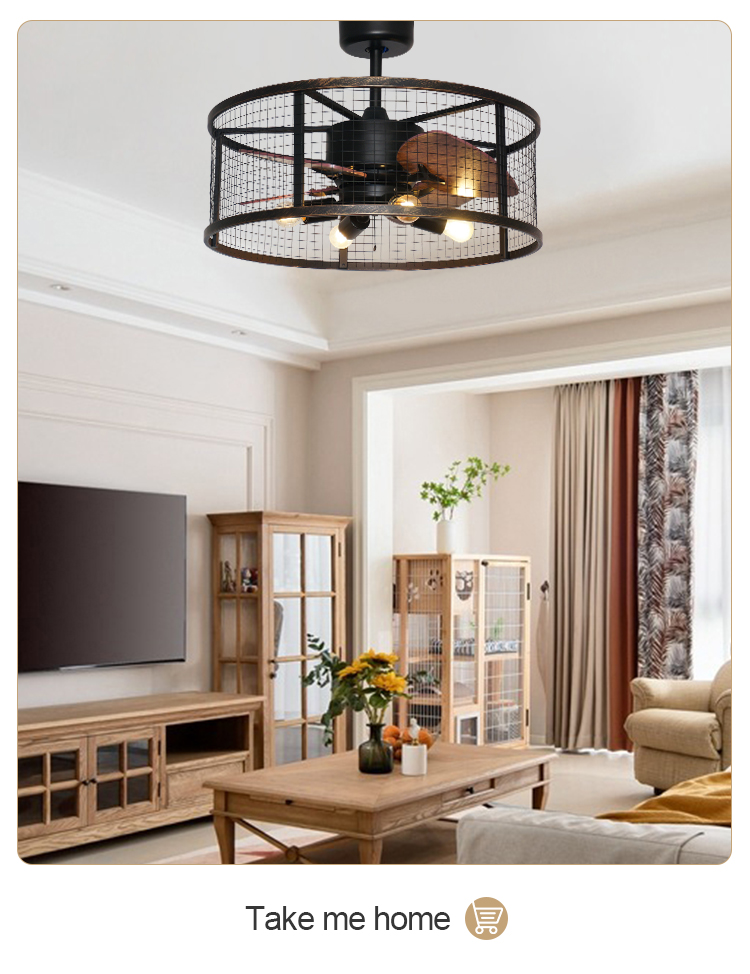 20 Inch Small Bedroom Ceiling Fan with Light MDF Blades Metal Cage Remote Control