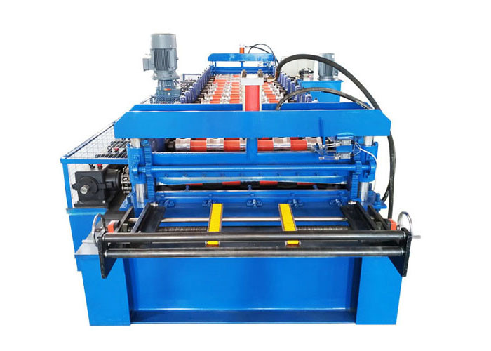 Blue Color Trapezoidal Sheet Roll Forming Machine Hydraulic Cutting Type