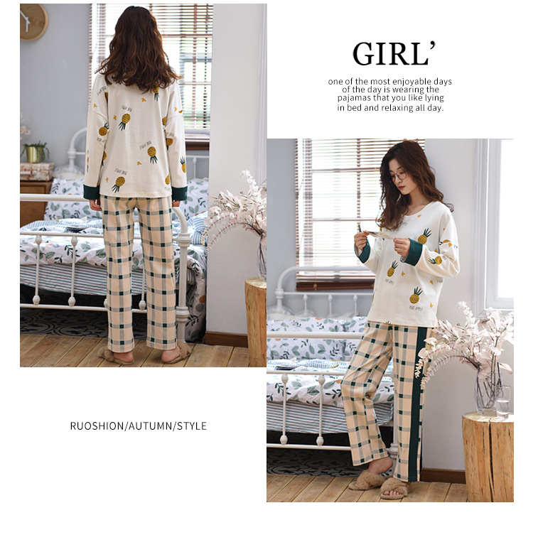 Pullover Long-Sleeved Pajamas Student Fresh Home Service Two-Piece Suit Korean Cotton Sleepwear