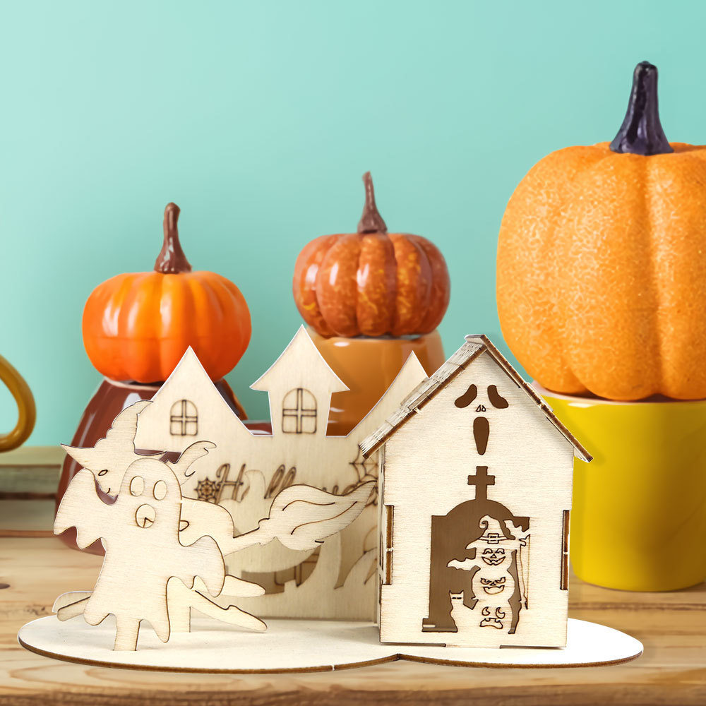 Christmas Wooden Decoration Unfinished Wood Puzzle Diy Painting Xmas Tree Cabin Kids Fine Motor Skills