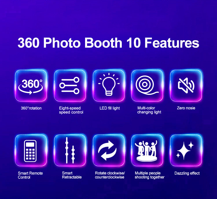 Square Platform 360 Camera Booth Wedding 360 Photo Booth With 4 Round Corner