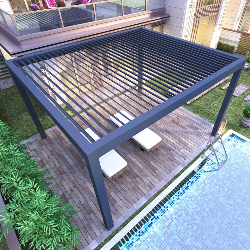 Outdoor Garden Villa Courtyard Pavilion with Louver Turning Aluminum Alloy Veneer Roof Pergola