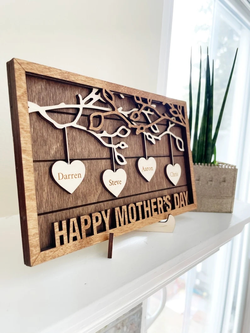Family Tree Personalized Christmas Wooden Gift Family Names Gift Hanging Hearts