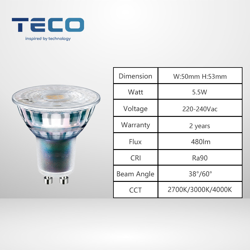 RA90 Spot Led Dimmable GU10 Energy Saving 2700K Very Warm White Bulb 5.5W 60Degree