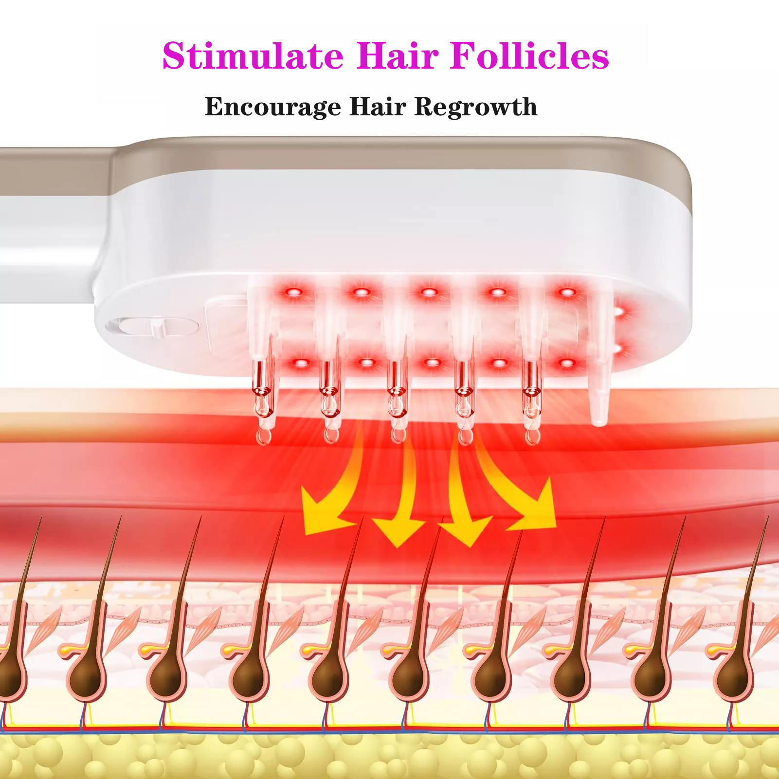 New Metal Teeth Design Hair Loss Treatment Ems Laser Vibration Massage Electric Hair Regrowth Comb With Liquid Guide