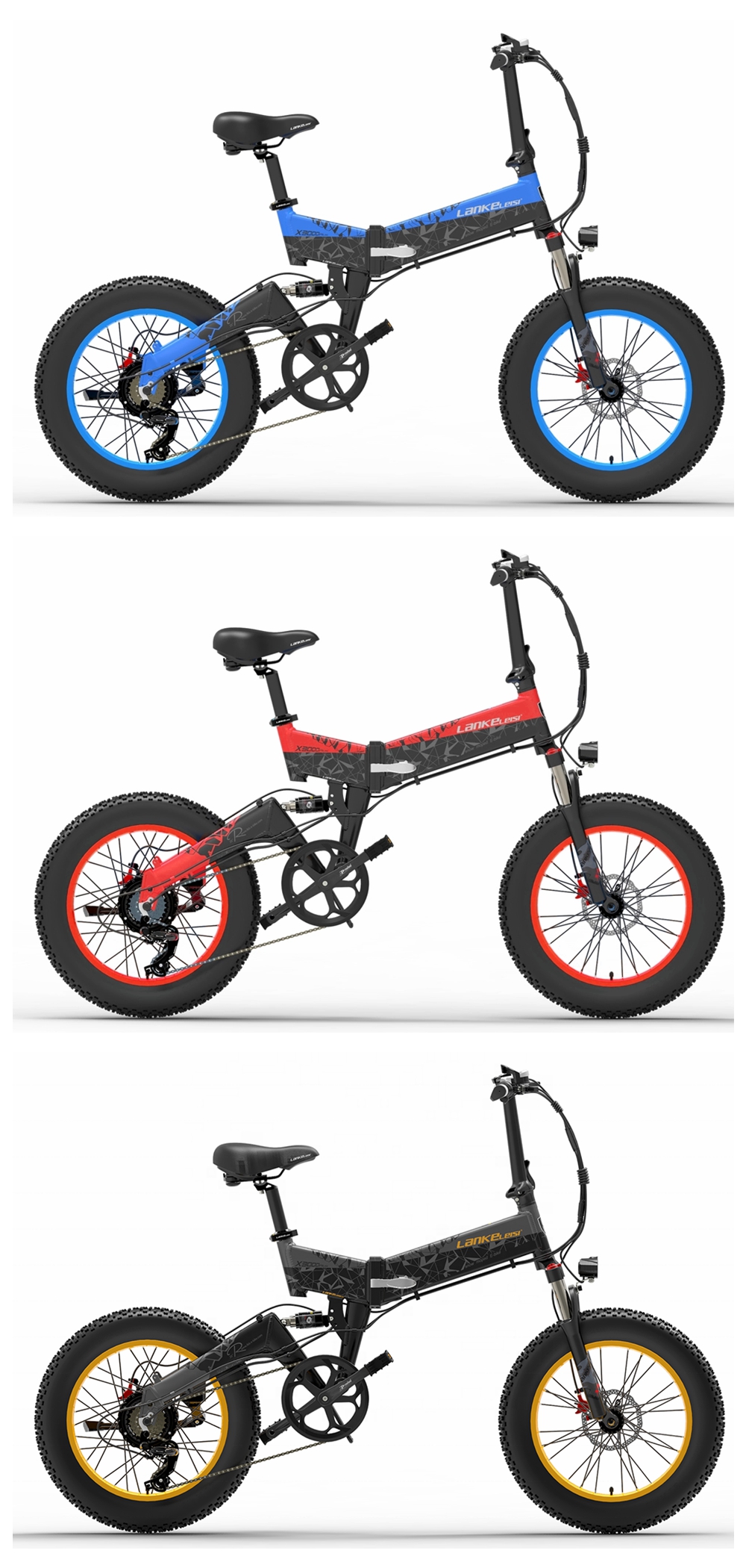 1000W 20 Inch Fat Tire Folding Electric Bike , ODM Electric Folding Bike 20 Inch