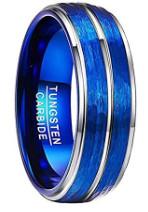 Vacuum Plated Blue and Stone Pattern Tungsten Carbide Wedding Band Ring with