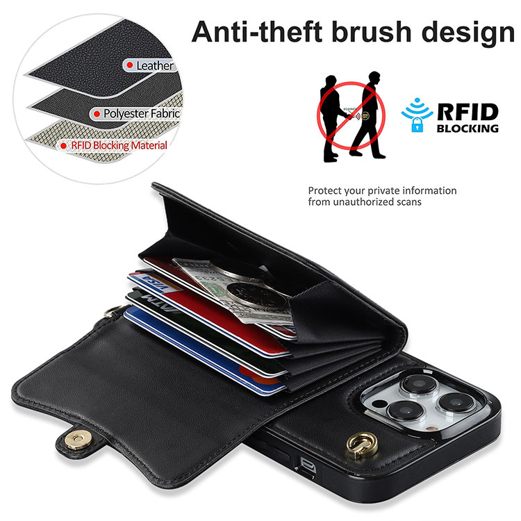Iphone 13 12 15 14 Pro Max Mini Wallet Bag Card Holder Slim Case With Lanyard Y Support Wireless Charge
