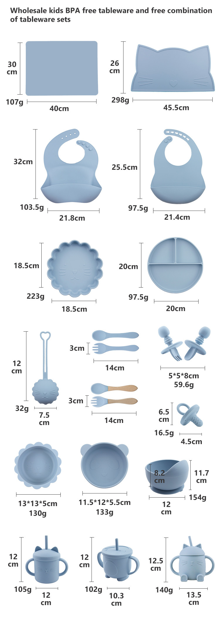 Wholesale Baby Geschirr Led Weaning Silicone Bib Spoon Bowl Spoon Bowl Plate Silicone Baby Feeding Tableware Set Product