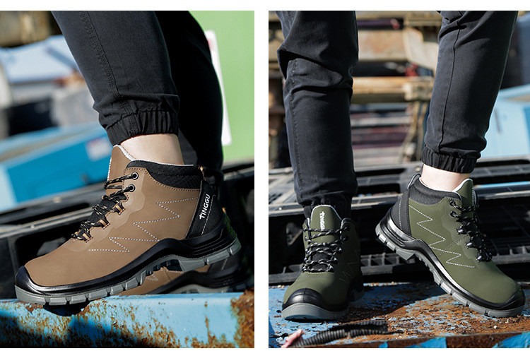 Anti-static Steel Toe Safety Boots Genuine Leather Work Shoes With Steel Plate Midsole PU Sole