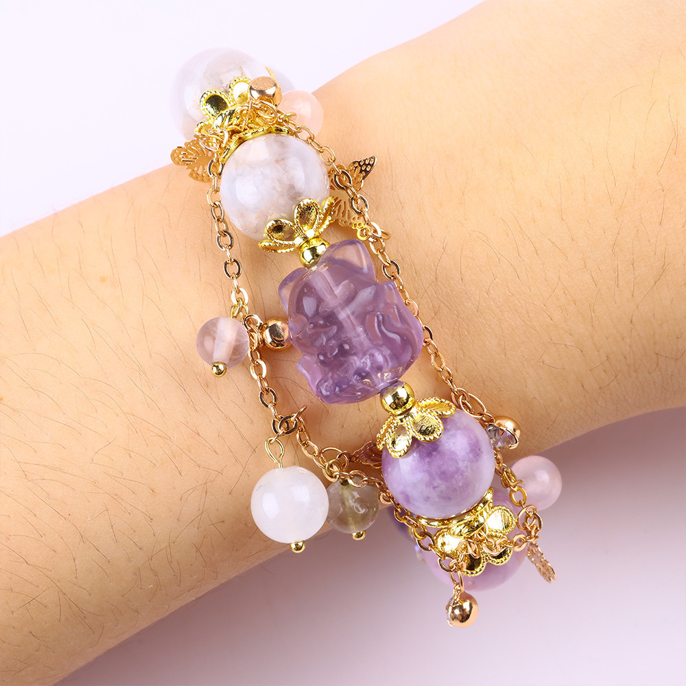 Handmade Gemstone Beaded Bracelet Natural Purple Mica Stone Bracelet Adjustable Charm Bracelet For Party Daily Wearing