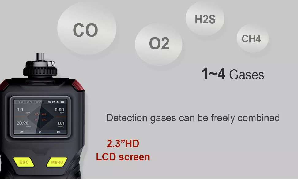 Zetron MS400-4 Portable 4 in 1 Gas Detector O2 CO H2S LEL Combustible Toxic Gas Monitor for Industrial Safety