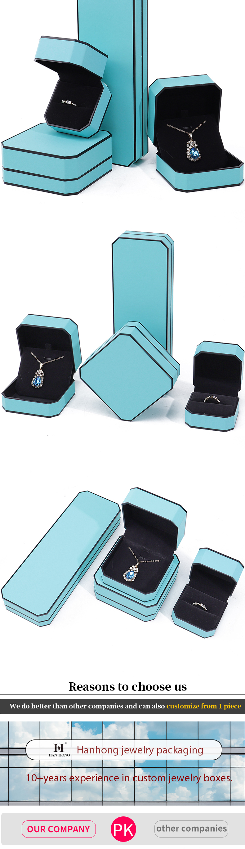 Cyan Sleek Octagonal Faux Leather Jewelry Box Package With Black Border Ornament