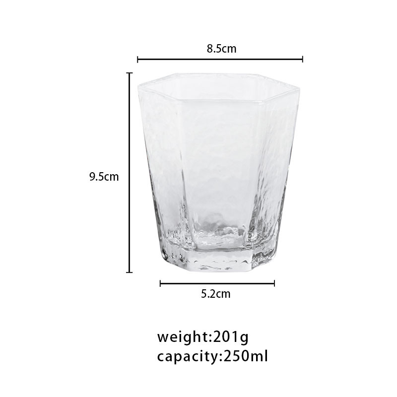 Cadmium Free 250ml Clear Crystal Hexagon Glass Cups