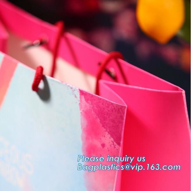 Customized Red Printed Kraft Paper Shopping Bag with Ribbon Handles and Bowknot,Kraft Paper Shopping Bag with Kinds off