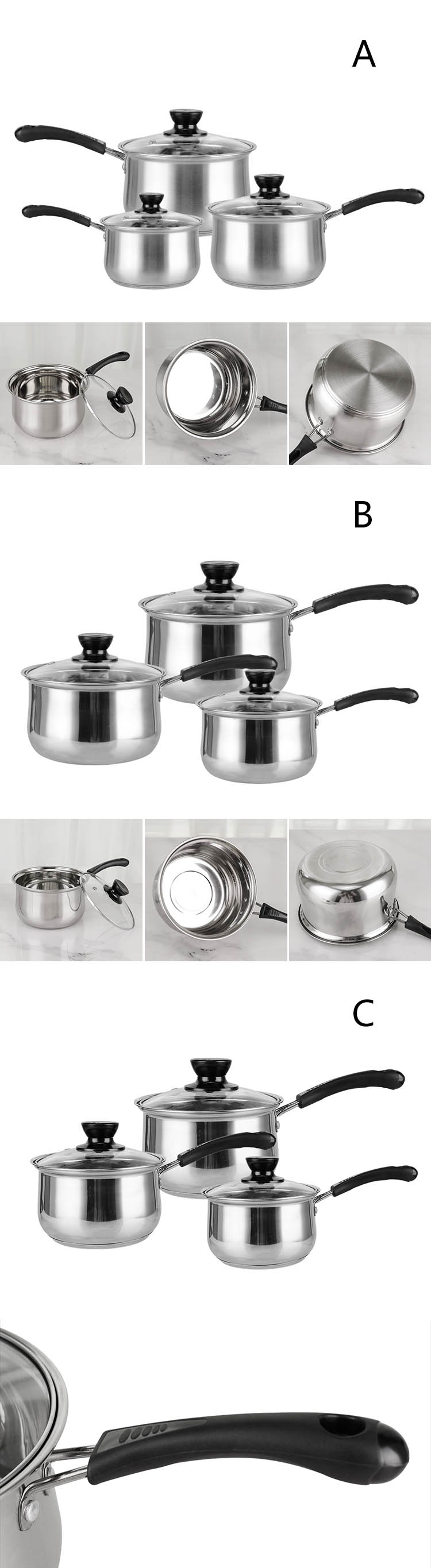 Kitchenware Stainless Steel Soup Boiling Pot Milk Pan with Glass Lid